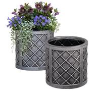 Strata 2X Small Round Lazio Planter Grey Lattice Style Plastic Patio Plant Pot 32Cm