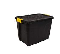 Strata 3 Piece Heavy Duty Storage Box, Secure Stackable Case, 60 Litres, 60 x 40 x 40 cm, 630 kg, Black/Yellow
