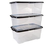 Strata 3 X 100 Litres Curve Plastic Stackable Storage Box & Lid With Clip-On Lids, 3 Pack