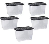Strata 3 X 65 L Curve Plastic Stackable Storage Box & Lid - Clear Box, Grey Lid / Free Next Day Delivery
