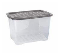 Strata 3 x 65 Litres Curve Plastic Stackable Storage Box & Lid with clip-on lids, 3 Pack, Multi storage box for home and office storage solution Clea