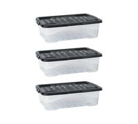 Strata 30 Litres Curve Underbed Box & Lid - Clear / Black Lid,