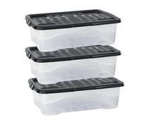 Strata 30L Clear Curve Storage Boxes, 3 Pack - Ideal for Home & Office Organization, 17 x 60 x 40 cm