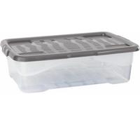 Strata 4 X 30 L Curve Plastic Stackable Storage Box & Lid - Clear Box, Grey Lid