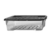 Strata 4 x 30 Litres Curve Plastic Stackable Storage Box & Lid with clip-on lids, Multi storage box for home and office storage solution - Clear/Blac
