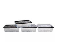 Strata 4 x 30 Litres Curve Plastic Stackable Storage Box & Lid with clip-on lids, Multi storage box for home and office storage solution - Clear/Blac