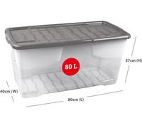 Strata 4 X 80 L Curve Plastic Stackable Storage Box & Lid - Clear Box, Grey Lid /free Next Day Delivery