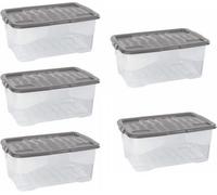 Strata 5 X 42 Litres Curve Plastic Stackable Storage Box & Lid / Free Next Day Delivery