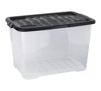 Strata 5 x 65 Litres Curve Plastic Stackable Storage Box & Lid Clear/Black Lid