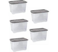 Strata 5 X 65 Litres Curve Plastic Stackable Storage Box & Lid /free Next Day Delivery