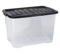 Strata 5 x 65 Litres Curve Plastic Stackable Storage Box & Lid Clear/Black Lid