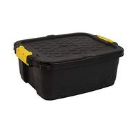 Strata 6 Piece Heavy Duty Storage Box Secure Stackable Case - 24 Litre - 50 x 40 x 20 cm - Resistant to 350 kg - Black/Yellow