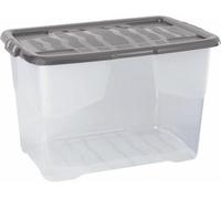 Strata 6 X 65 L Curve Plastic Stackable Storage Box & Lid - Clear Box, Grey Lid / Free Next Day Delivery