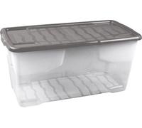 Strata 6 x 80 Litres Curve Plastic Stackable Storage Box & Lid with clip-on lids, 6 Pack, Multi storage box for home and office storage solution Clear Box, Grey Lid, (37cm H x 40cm W x 80cm D)