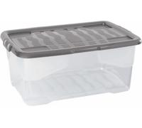 Strata 9 x 42 Litres Curve Plastic Stackable Storage Box & Lid with clip-on lids, 9 Pack, Multi storage box for home and office storage solution Clear Box, Grey Lid, (25cm H x 40cm W x 60cm D)