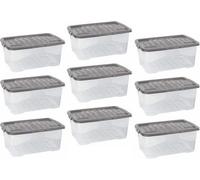 Strata 9 X 42 L Curve Plastic Stackable Storage Box & Lid - Clear Box, Grey Lid / Free Next Day Delivery