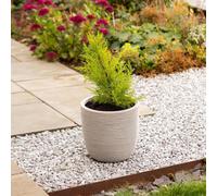 Strata Amalfi Round Plastic Plant Pot, Stone Colour, Textured Style and Finish, Lightweight, Freestanding, Outdoor (Small Round)