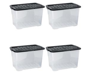 Strata Clear Curve Storage Box With Lid - 4 Pack, Size 65L