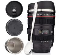 STRATA CUPS Camera Lens Coffee Mug -13.5oz | (2 LIDS + Spoon + Bag) Gift for Him, Dad Gifts, Photography, Camera Accessories, Novelty Gifts