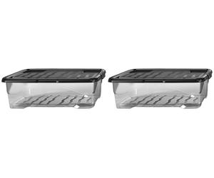 Strata Curve 2 x 30L Plastic Storage Boxes with Lid - Clear