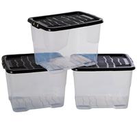 Strata Curve 3 x 24L Plastic Storage Boxes with Lid - Clear