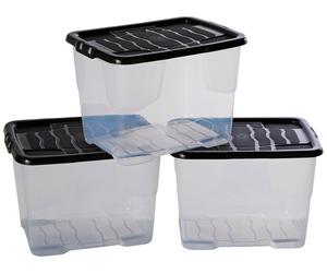 Strata Curve 3 x 24L Plastic Storage Boxes with Lid - Clear