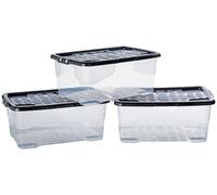 Strata Curve 3 x 42L Plastic Storage Boxes with Lid - Clear