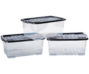 Strata Curve 3 x 42L Plastic Storage Boxes with Lid - Clear