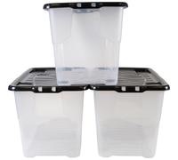 Strata Curve 3 x 65L Plastic Storage Boxes with Lid - Clear