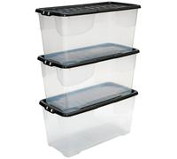 Strata Curve 3x 80l Plastic Storage Boxes with Lid - Clear