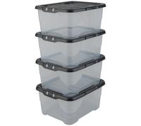 Strata Curve 4 x 10L Plastic Storage Boxes with Lid - Clear