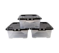 Strata Curve Clear & Black 30L Small Plastic Stackable Storage Box With Lid, Pack Of 3