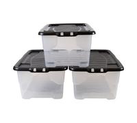 Strata Curve Clear & Black 42L Medium Stackable Storage Box With Lid, Pack Of 3