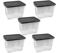 Strata Curve Clear Plastic Storage Box with Lid - 5 Pack, Size 24L