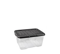 Strata Curve Storage Box with Black Lid, 10 Litres, 35 x 28 x 16 cm, Transparent, Pack of 3