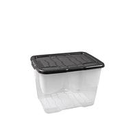 Strata Curve Storage Box with Black Lid, 24 Litres, 40 x 30 x 28 cm, Transparent Pack of 3