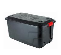 Strata Heavy Duty Large Storage Box with Lid, 110L, Lockable, Indoor/Outdoor, Wheeled, Black with Red Handles