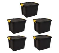 Strata Heavy Duty Storage Box Bundle - Set of 5 - 42l Black, Yellow in Black Strata Black