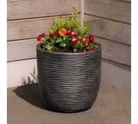 Strata Amalfi Round Plastic Plant Pot, Stone Colour, Textured Style and Finish, Lightweight, Freestanding, Outdoor (Small Bowl Round)