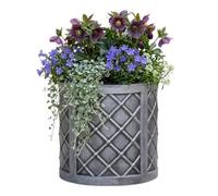Strata Small Round Lazio Planter Grey Lattice Style Plastic Patio Plant Pot 32Cm