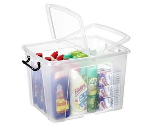 Strata Smart "Storemaster" 40L Litre Clear Storage Box Container - Strong and Robust With Folding Lid & Clip Handles for Secure Locking