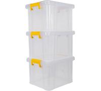 Strata Stack Master Storage Box 3 X 35 Litre Durable Plastic Design Stackable & Lockable Handle In Yellow /free Next Day Delivery