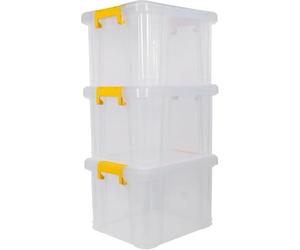 Strata Stack Master Storage Box 35 Litre Durable Plastic Design Stackable & Lockable handle in yellow, Ideal for Home & Office Organization 31 H x 38.5 W x 46.5 L (Set of 3)