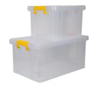 STRATA Stack Master Storage Box 35L + 70L Set Durable clear Plastic Design, Stackable & Lockable Yellow Handle, Ideal for Home & Office Organization