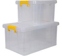 Strata Stack Master Storage Box 35L + 70L Set Durable Clear Plastic, Stackable & Lockable Yellow Handle/ Free Next Day Delivery