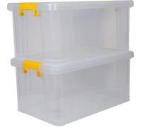 Strata Stack Master Storage Box 70Litre Durable Clear Plastic Design, Lockable Yellow Handle Pack Of 2 /free Next Day Delivery