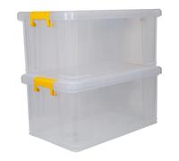 STRATA Stack Master Storage Box 70Litre Durable clear Plastic Design, Stackable & Lockable Yellow Handle - Ideal Storage Box for Home & Office Organization(31 H x 44 W x 71 L)(Set of 2)