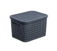 Strata Urban Matt Charcoal Plastic Medium Stackable Storage Basket & Lid (H)19.5Cm (W)24Cm (D)31Cm