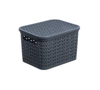 Strata Urban Matt Charcoal Plastic Small Stackable Storage Basket & Lid (H)12.5Cm (W)16.5Cm (D)24Cm