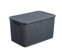 Strata Urban Matt Charcoal Plastic Stackable Storage Basket & Lid (H)31.5Cm (W)34.5Cm (D)55Cm